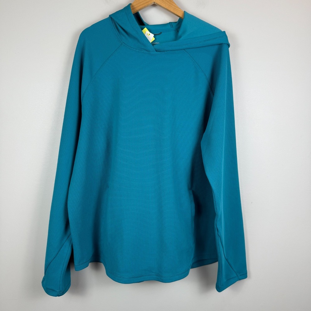 All In Motion Heavy‎ Waffle Hoodie Men's XL Teal Blue Stretch Raglan Sleeve NWT